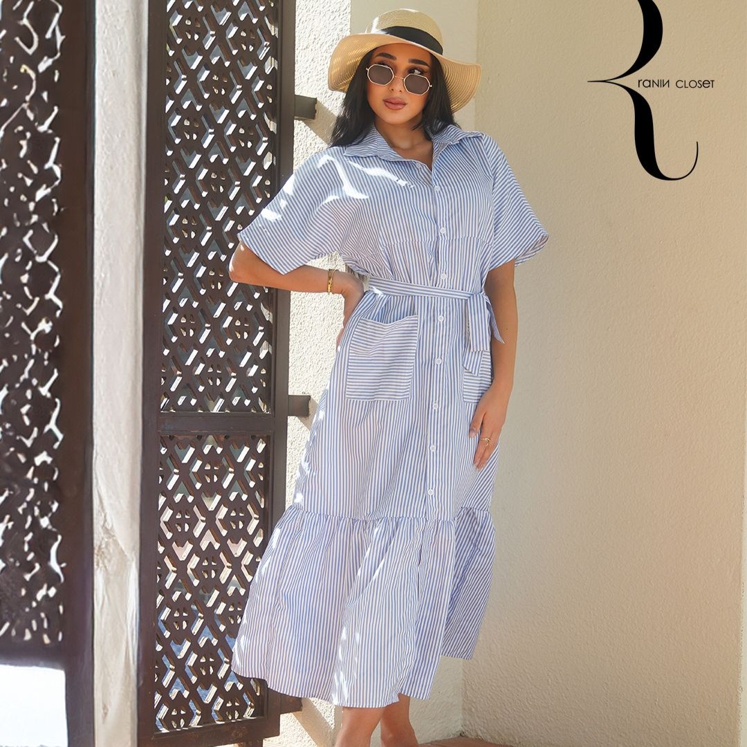 فستان كيوت ازرق صيفي قماش بارد