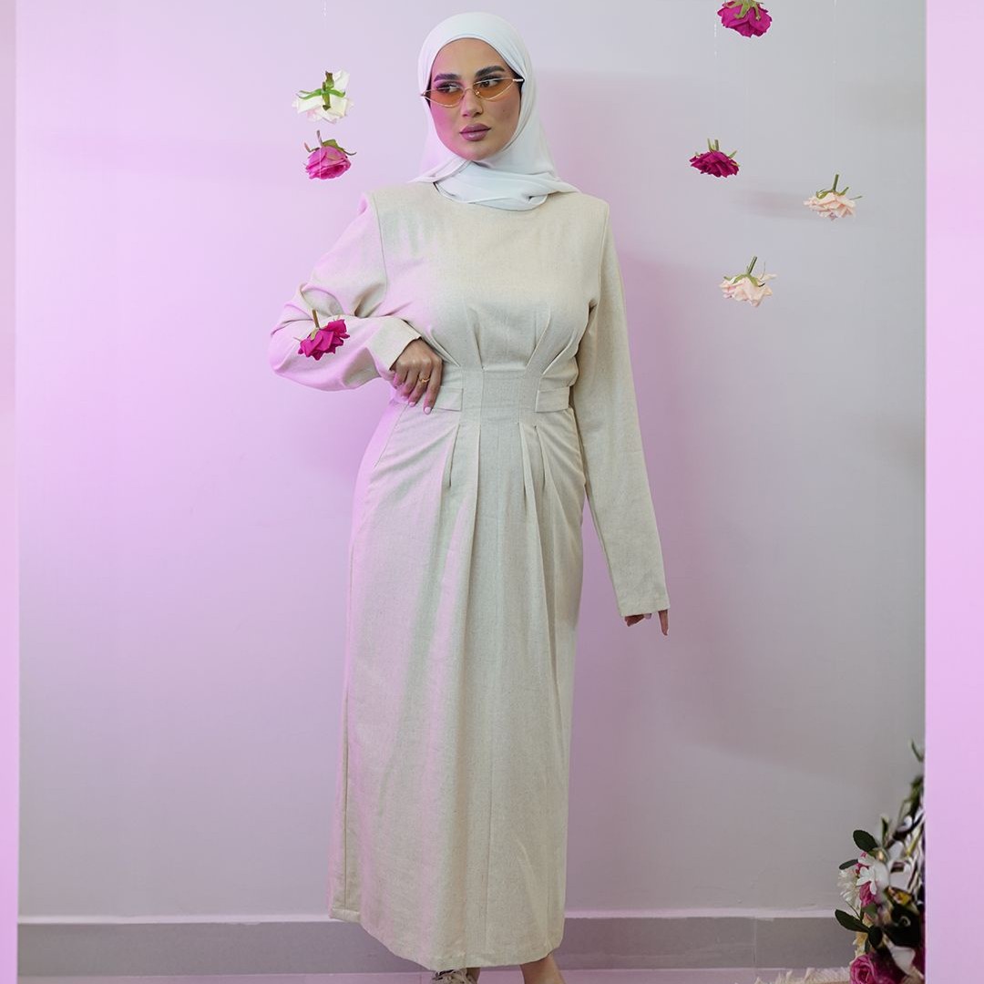 فستان بيج محجبات سبور شيك ليننن بارد مع كتافيات