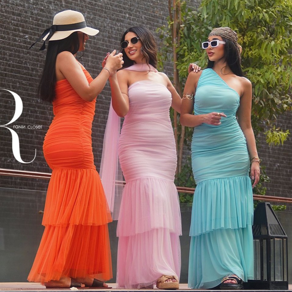 فساتين فرفشة صيف  لون زهر اورانج تركواز